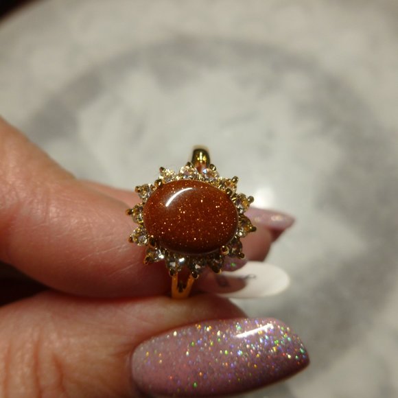 18k Gold EP Goldstone Swarovski Crystals Dolphin Ore Ring - Picture 4 of 8